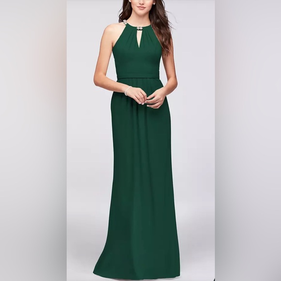 DAVID'S BRIDAL
Crepe Halter Bridesmaid Dress with Beaded Neckline - Picture 2 of 9